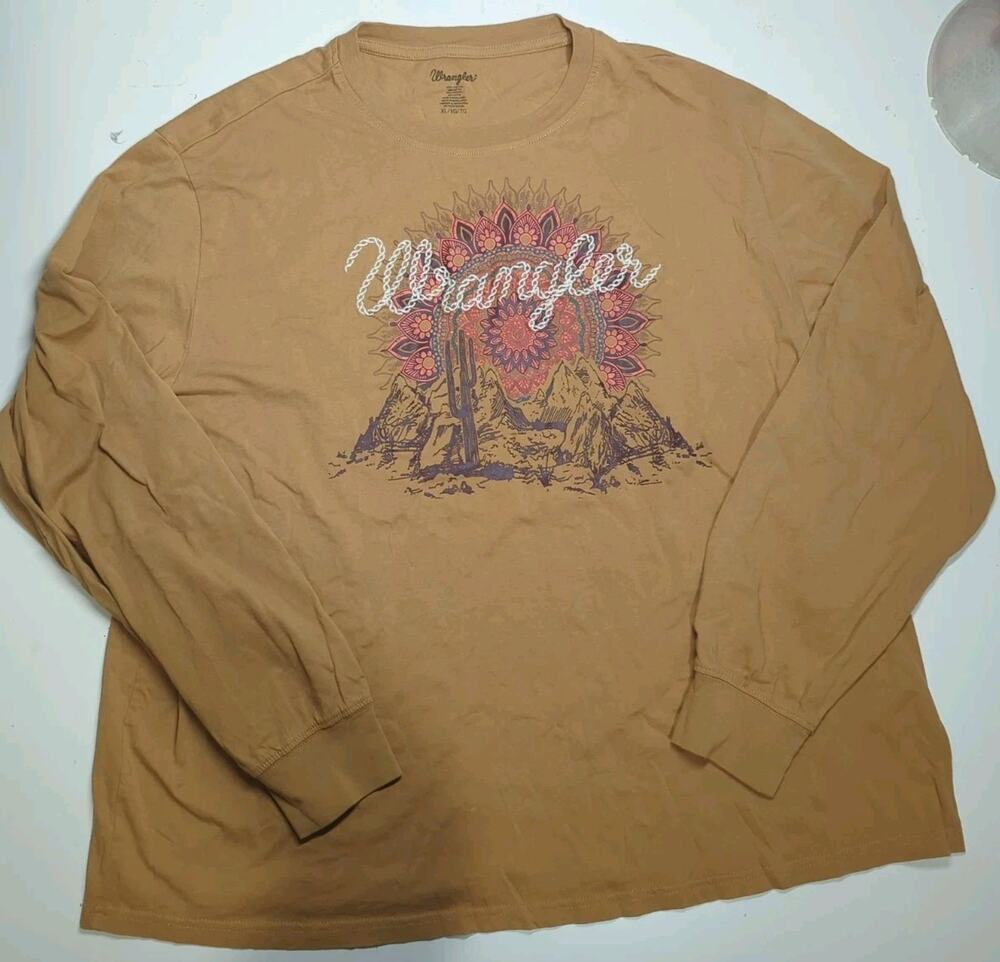 Wrangler Sunburst Graphic Yellow Long Sleeve Tee Shirt Womens Sz XL Western